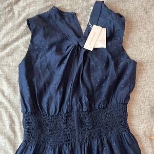 Rebecca Taylor Navy Heart Jacquard Silk Jumpsuit Size M